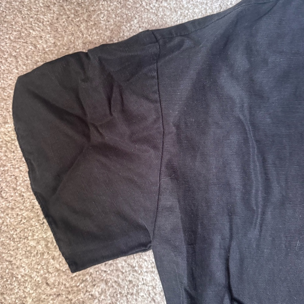Eileen Fisher Black Short-Sleeve V-Neck Linen-Blend Jumpsuit - Picture 5 of 7